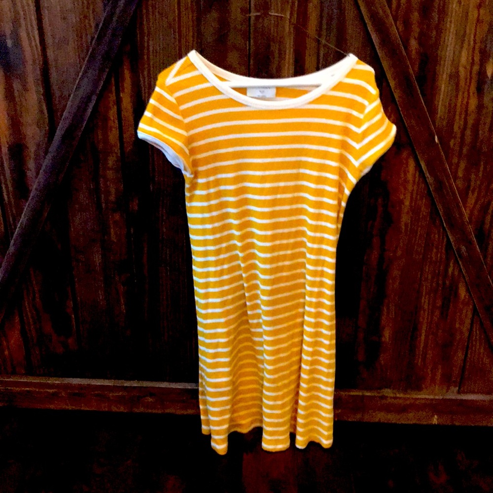 A yellow and white striped dress